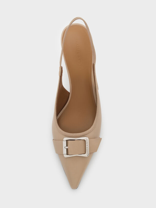 Anita Buckled Pointed Slingback Pumps, Taupe, hi-res