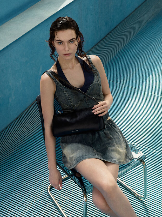 Delfina Elongated Shoulder Bag, Noir, hi-res