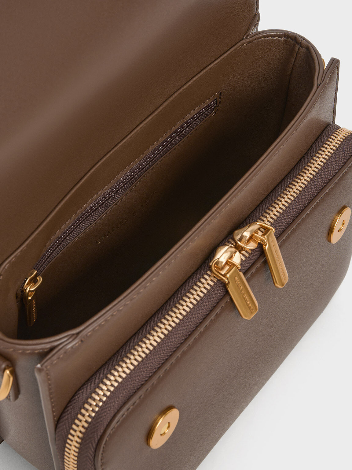 Dark Brown Octavia Front Flap Top Handle Bag - CHARLES & KEITH UK