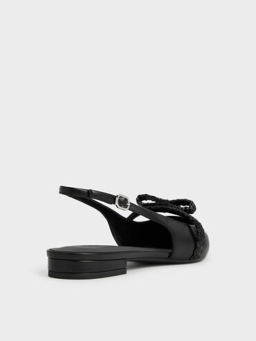 Kaleen Woven-Bow Slingback Flats, Black, hi-res