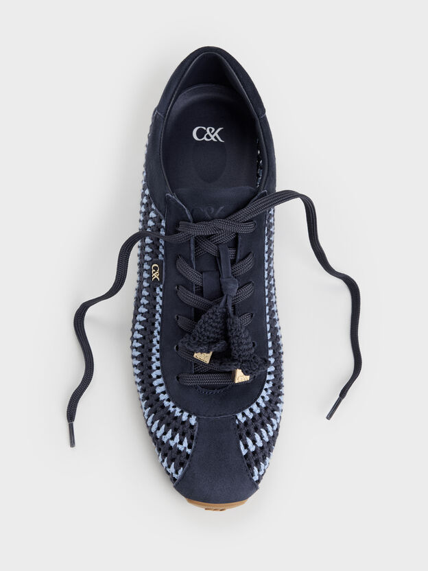 Jace Crochet & Suede Flower Sneakers, Blue, hi-res
