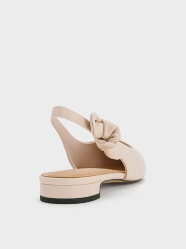 Jayce Leather Knot-Bow Slingback Flats, Oat, hi-res