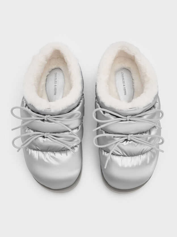 Egan Nylon Puffy Mules, Silver, hi-res