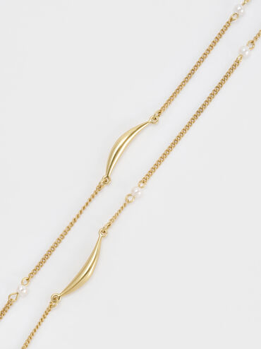 Corrine Pearl Sculptural Necklace, Brush Gold, hi-res