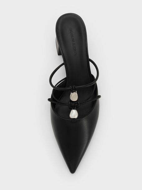 Georgie Bead Pointed Mules, Black, hi-res