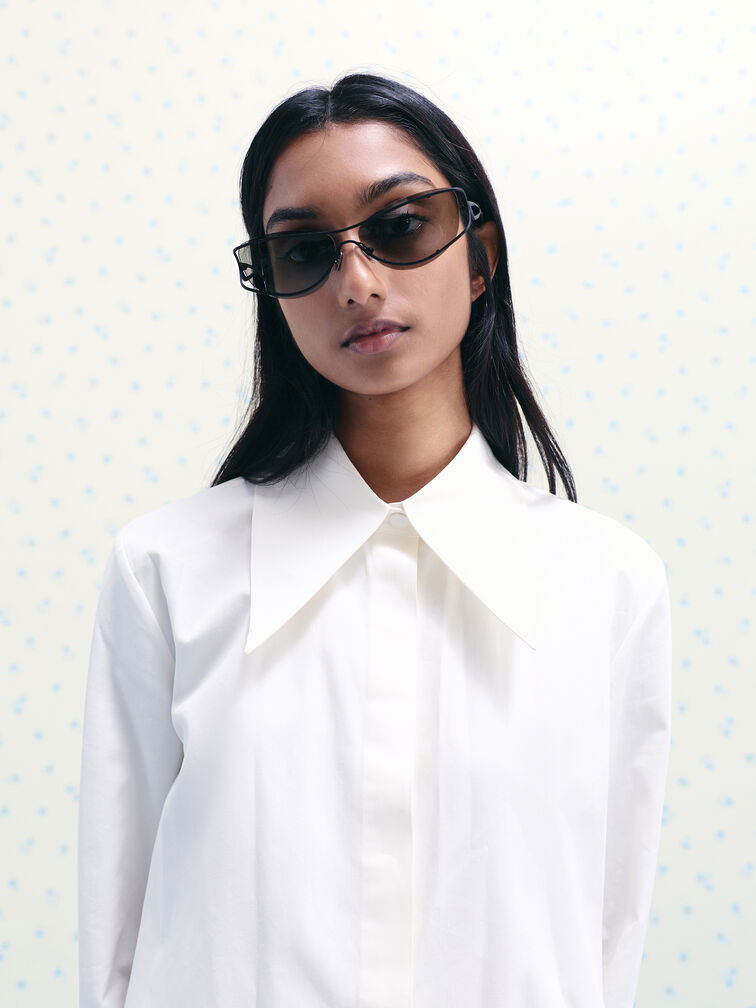 Ainsley Geometric Sunglasses, Jet Black, hi-res