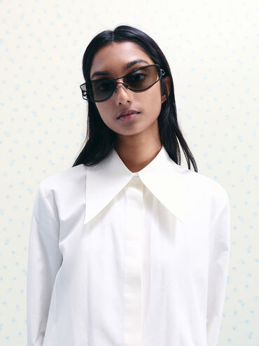 Ainsley Geometric Sunglasses, Jet Black, hi-res