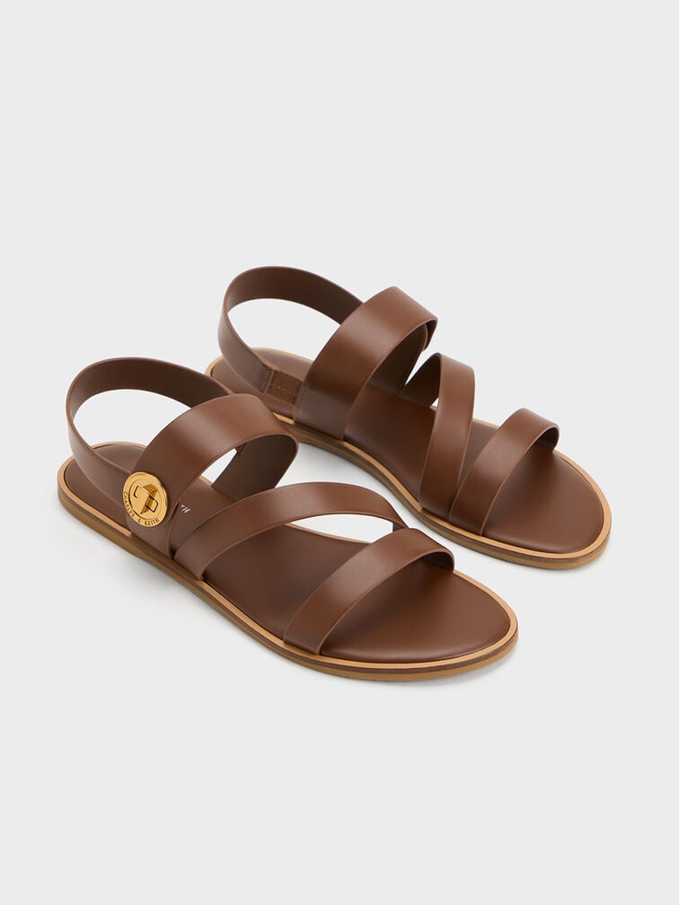 Yara Turn Lock Strappy Sandals, Dark Brown, hi-res