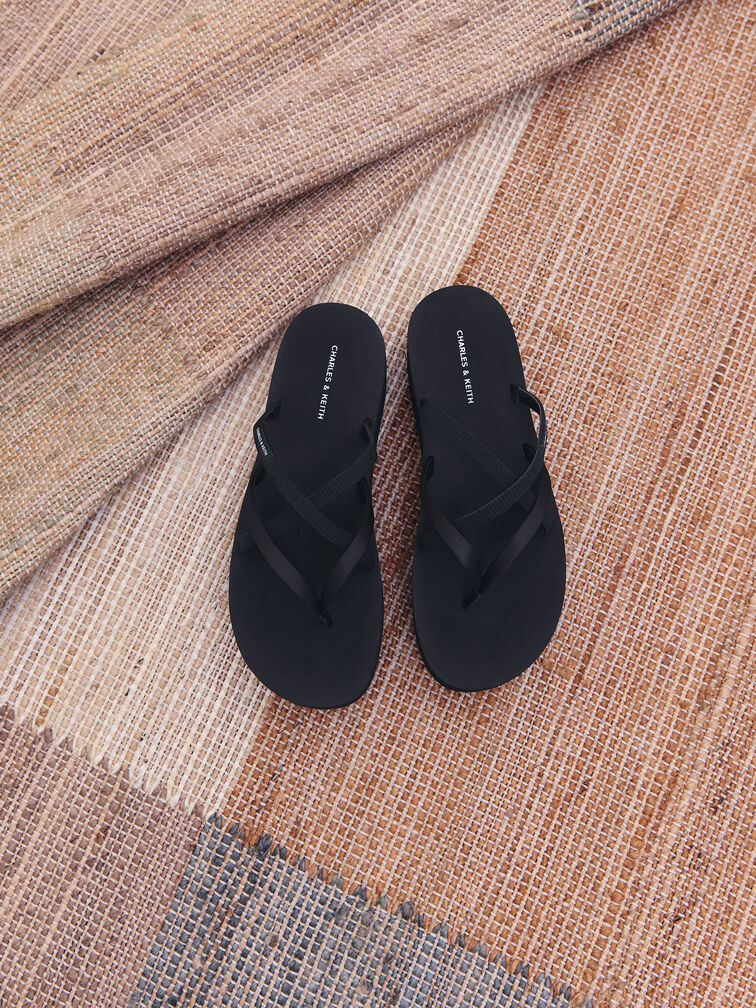 Levy Satin Strappy Flatform Sandals, Black Textured, hi-res