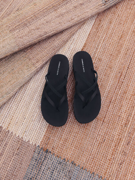 Levy Satin Strappy Flatform Sandals, Black Textured, hi-res