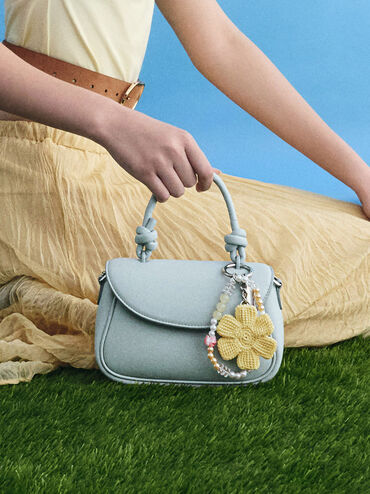 Crochet Flower Beaded Charm, Butter Yellow, hi-res