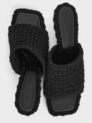 Loren Textured Kitten-Heel Mules, Black Textured, hi-res