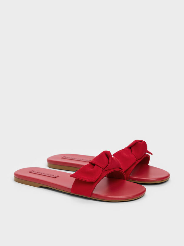 Anika Faux Suede Knot-Bow Slides, Red, hi-res