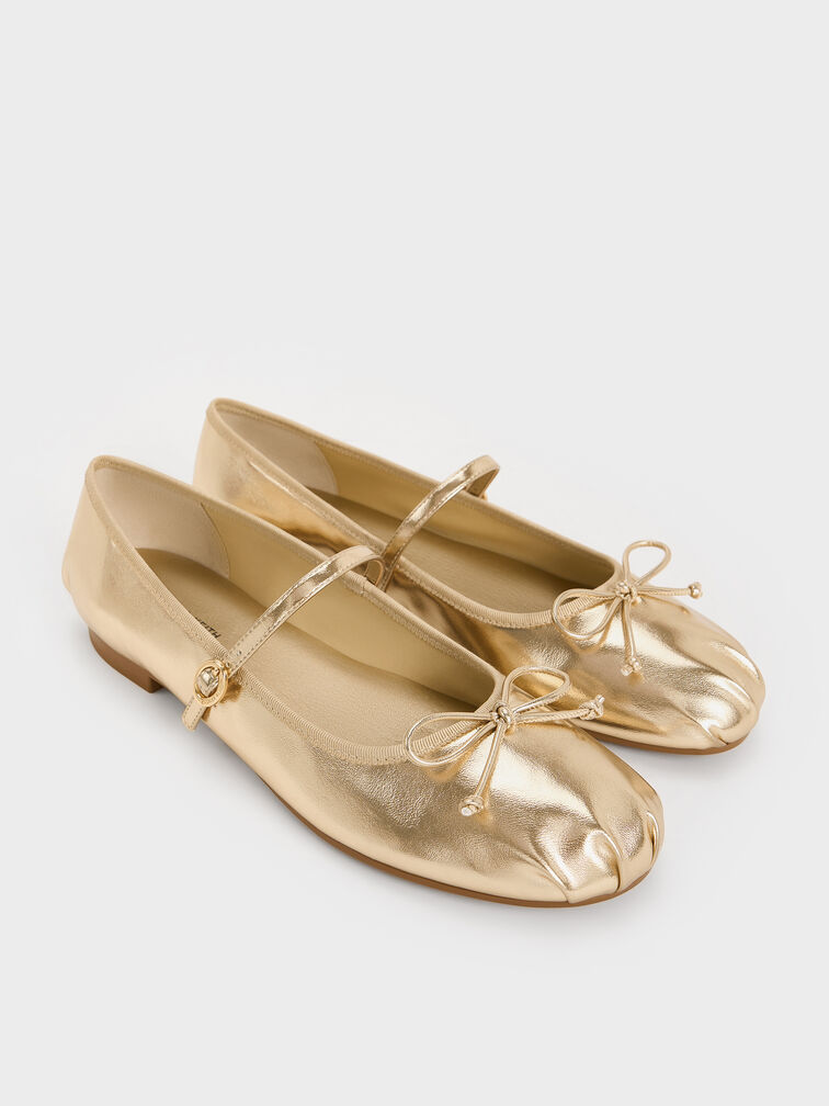 Emiko Metallic Bow Mary Jane Flats, Light Gold, hi-res