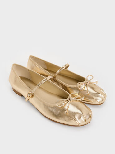 Emiko Metallic Bow Mary Jane Flats, Light Gold, hi-res