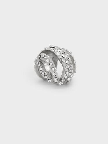 Aine Crystal Sculptural Hoop Earrings, Silver, hi-res