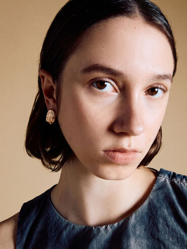 Ottilie Crystal Sculptural Stud Earrings, Rose Gold, hi-res