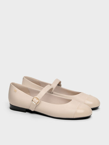Leather Cap-Toe Mary Janes, Oat, hi-res
