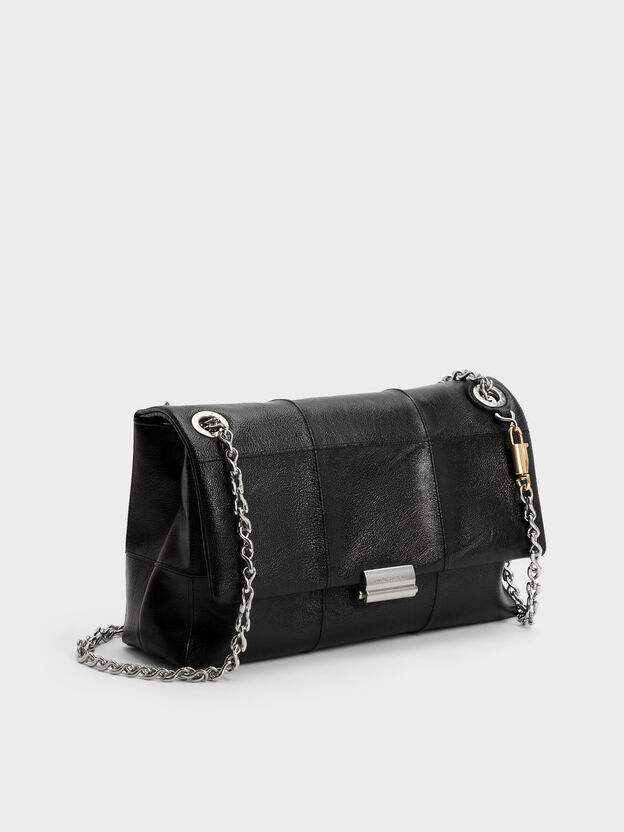Delfina Quilted Chain-Strap Shoulder Bag, Black, hi-res