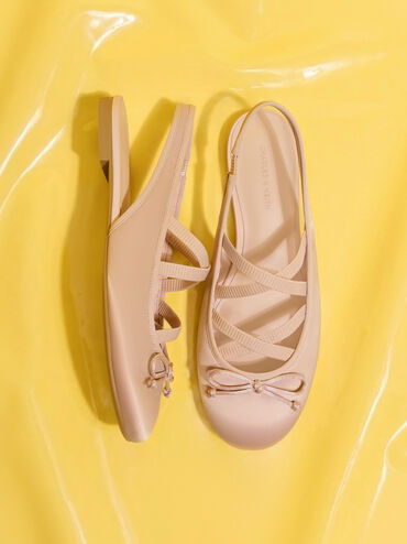 Satin Crossover Slingback Ballet Flats, Light Pink, hi-res