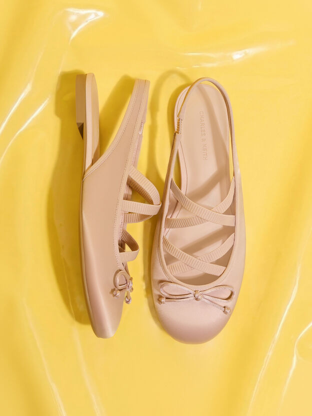 Satin Crossover Slingback Ballet Flats, Light Pink, hi-res