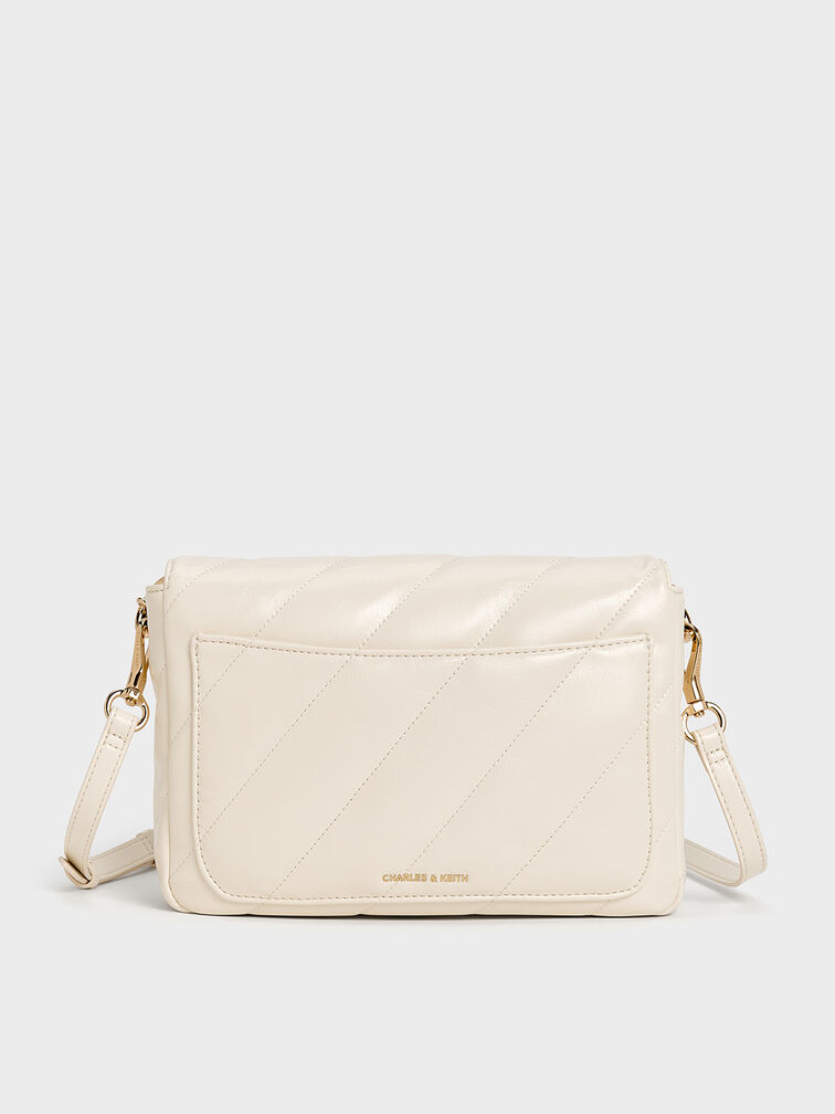 Fawn Panelled Front Flap Chain-Handle Bag, Cream, hi-res