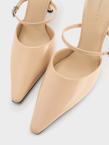 Tapered Square-Toe Heeled Mules, Sand, hi-res