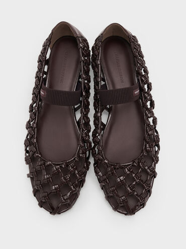 Woven Mary Jane Flats, Burgundy, hi-res
