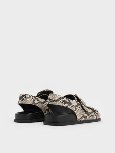 Snake-Print Buckled Double-Strap Slingback Sandals, Animal Print Natural, hi-res
