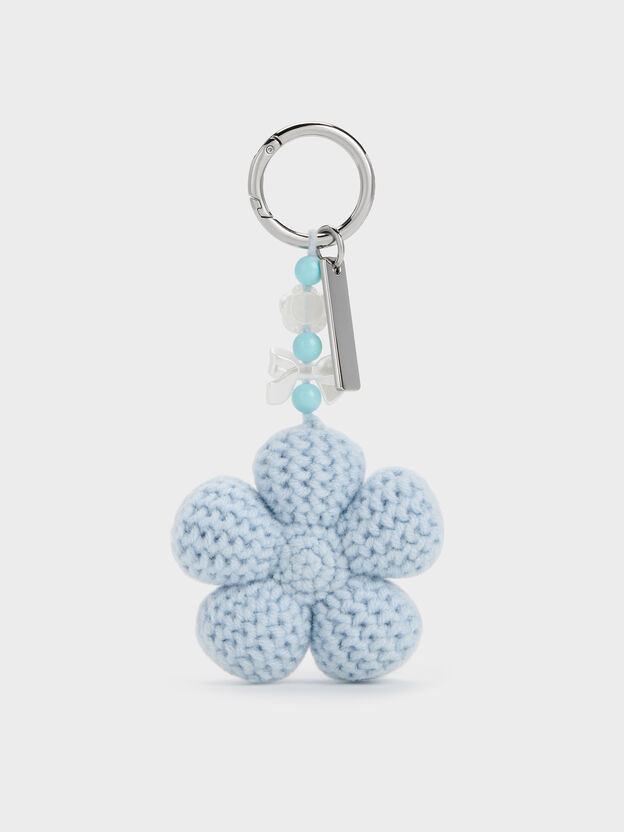 Crochet-Flower Beaded Charm, Sea Salt Blue, hi-res