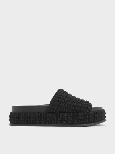 Loren Textured Platform Sandals, Black Textured, hi-res