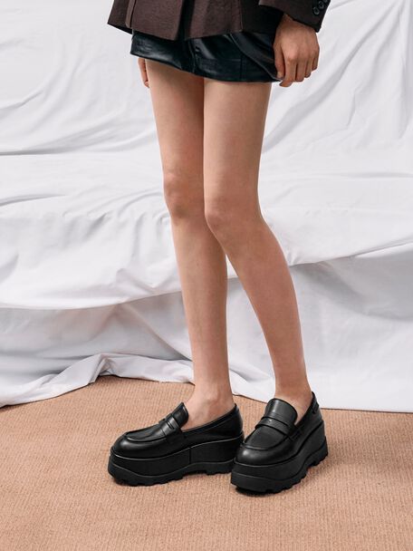 Barron Platform Penny Loafers, Black, hi-res