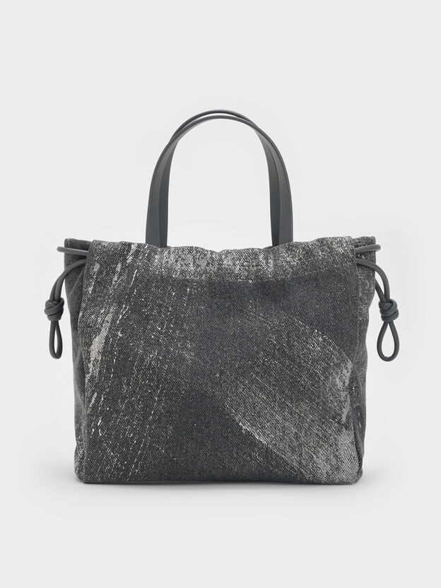 Mini Bethel Metallic Denim Tote Bag, Silver Brushed Denim, hi-res
