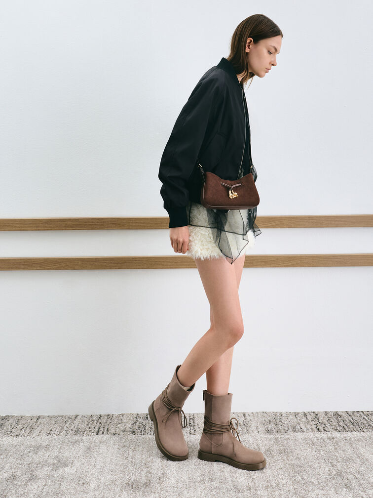 Mila Recycled Suede Shoulder Bag, Espresso Brown, hi-res