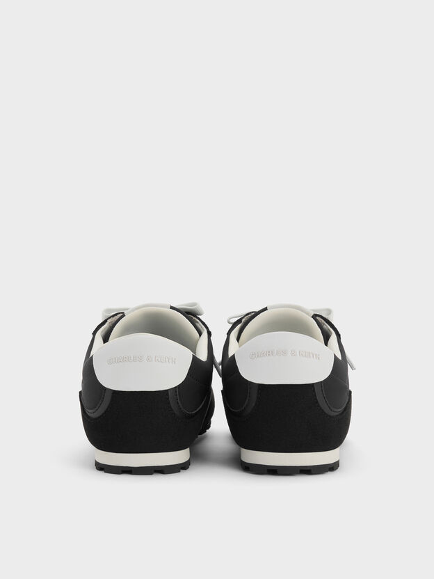 Nylon Contrast-Panel Sneakers, Black Textured, hi-res