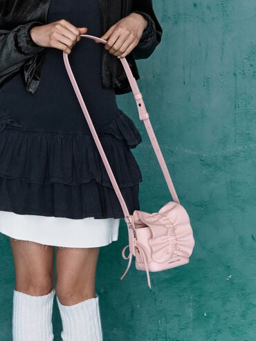 Kadee Ruched Bow-Charm Mini Bag, Cotton Candy Pink, hi-res