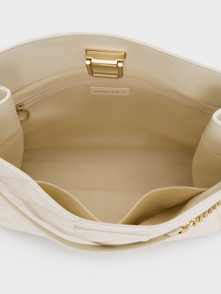 Neva Panelled Chain-Strap Tote Bag, Cream, hi-res