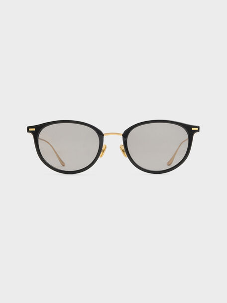 Minnow Metal-Rim Round Sunglasses, Black, hi-res