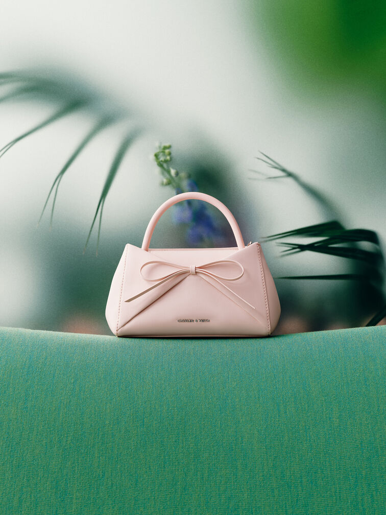 Hazel Bow Panelled Top Handle Bag, Soft Pink, hi-res