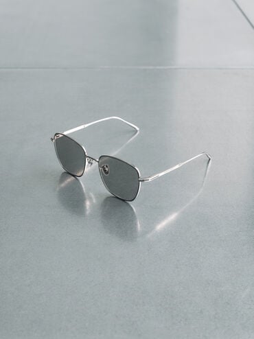 Delta Metallic-Rim Square Sunglasses, Silver, hi-res