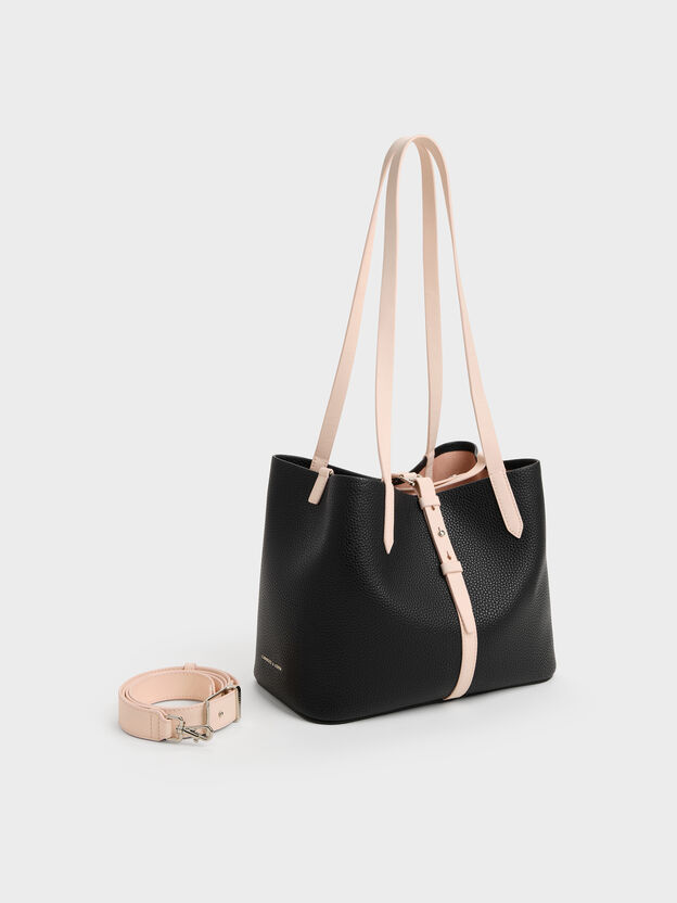 Beryl Two-Tone Belted Bucket Bag, Multi Black, hi-res