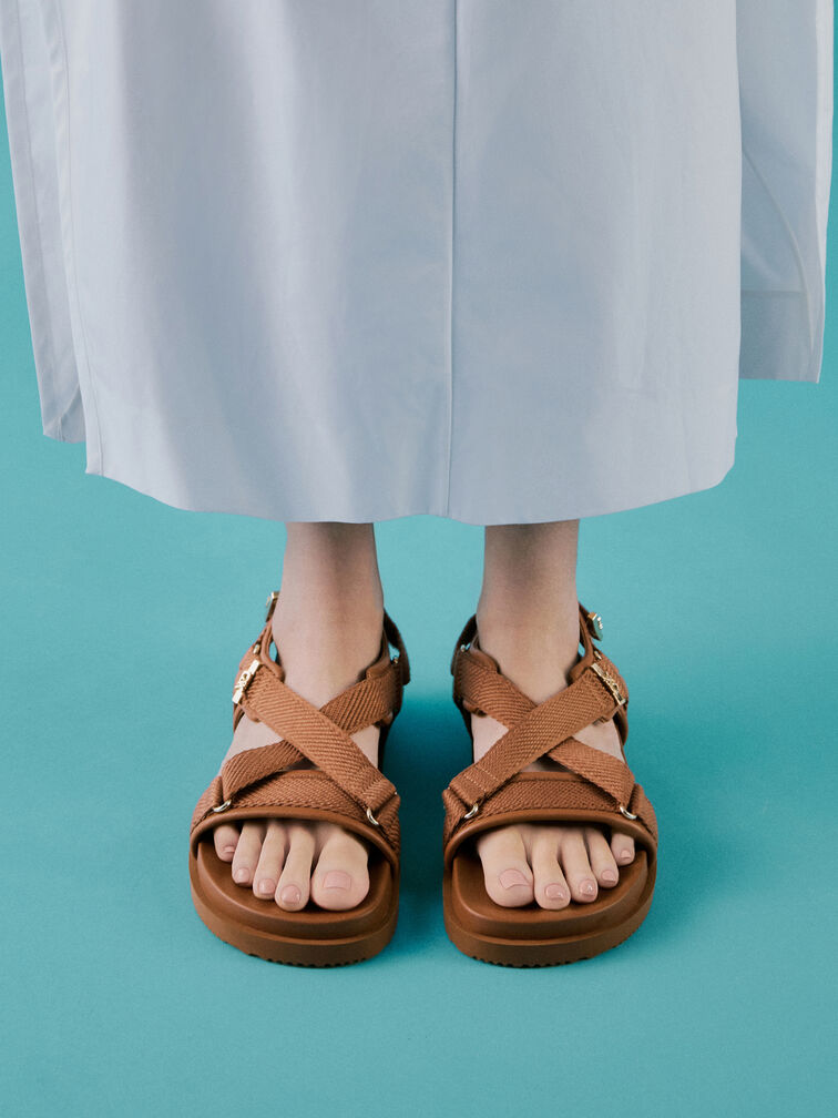 Granta Leather & Fabric Crossover Sports Sandals, Brown, hi-res