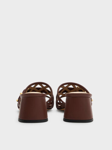 Whitney Leather Cut-Out Heeled Mules, Brown, hi-res