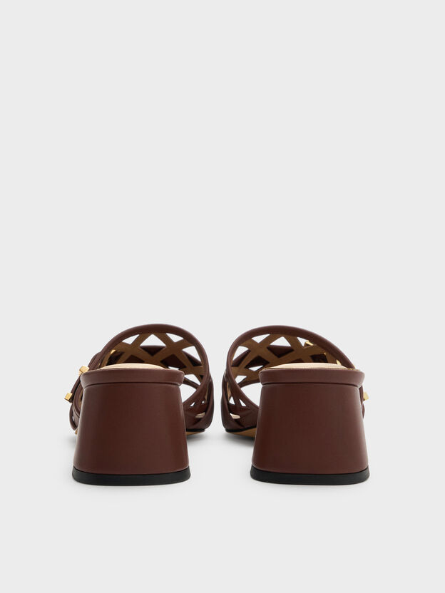 Whitney Leather Cut-Out Heeled Mules, Brown, hi-res
