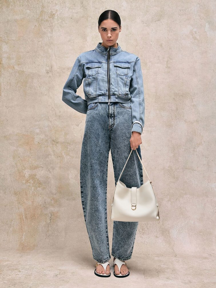 Gabine Leather Belted Hobo Bag, Eggshell Cream, hi-res