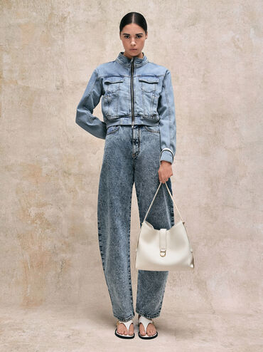 Gabine Leather Belted Hobo Bag, Eggshell Cream, hi-res