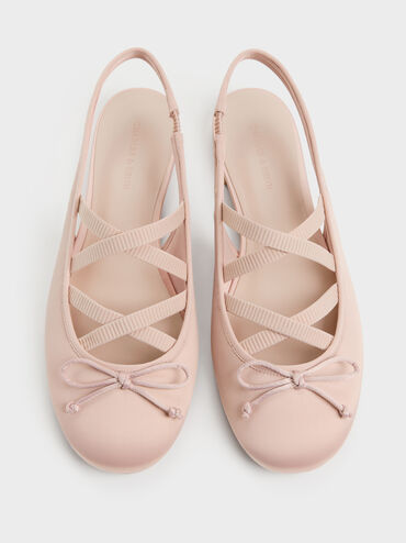 Satin Crossover Slingback Ballet Flats, Light Pink, hi-res