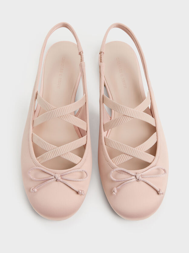 Satin Crossover Slingback Ballet Flats, Light Pink, hi-res