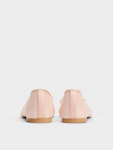 Glittered Mesh Bow Ballet Flats, Pink, hi-res