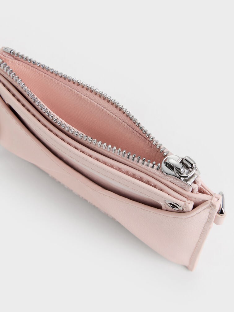 Hazel Bow Panelled Card Holder, Soft Pink, hi-res